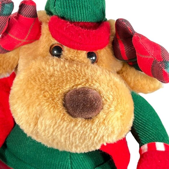 VTG 1995 Avon Reindeer Moose Plush Plaid Antlers Scarf Hat Stripped Stockings - Picture 2 of 9